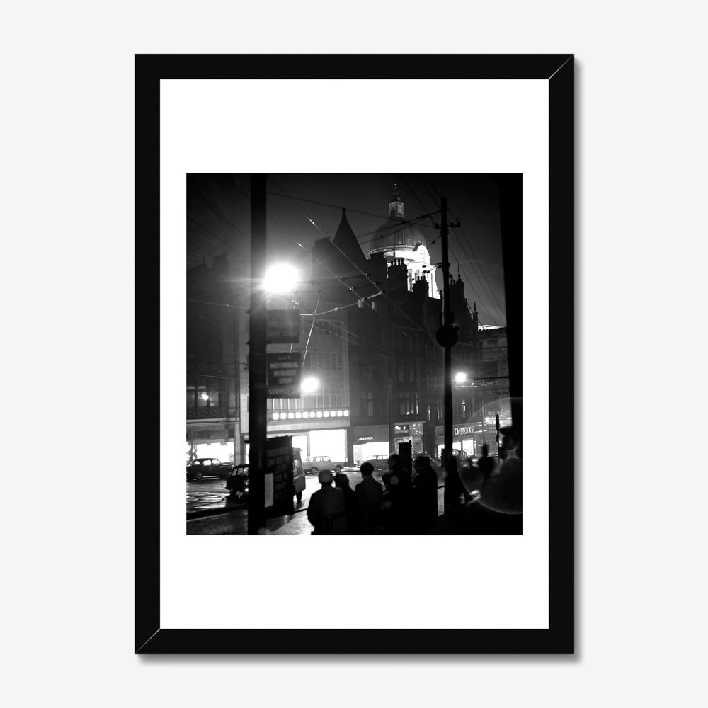 Nottingham Night time City Street Scene – Black-and-White Urban Print Wall Art-Jason Groom Designs
