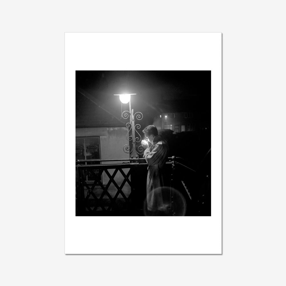 Noir Night Under the Streetlamp – Black-and-White Urban Photograph Print Wall Art