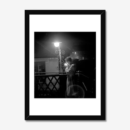 Noir Night Under the Streetlamp – Black-and-White Urban Photograph Print Wall Art
