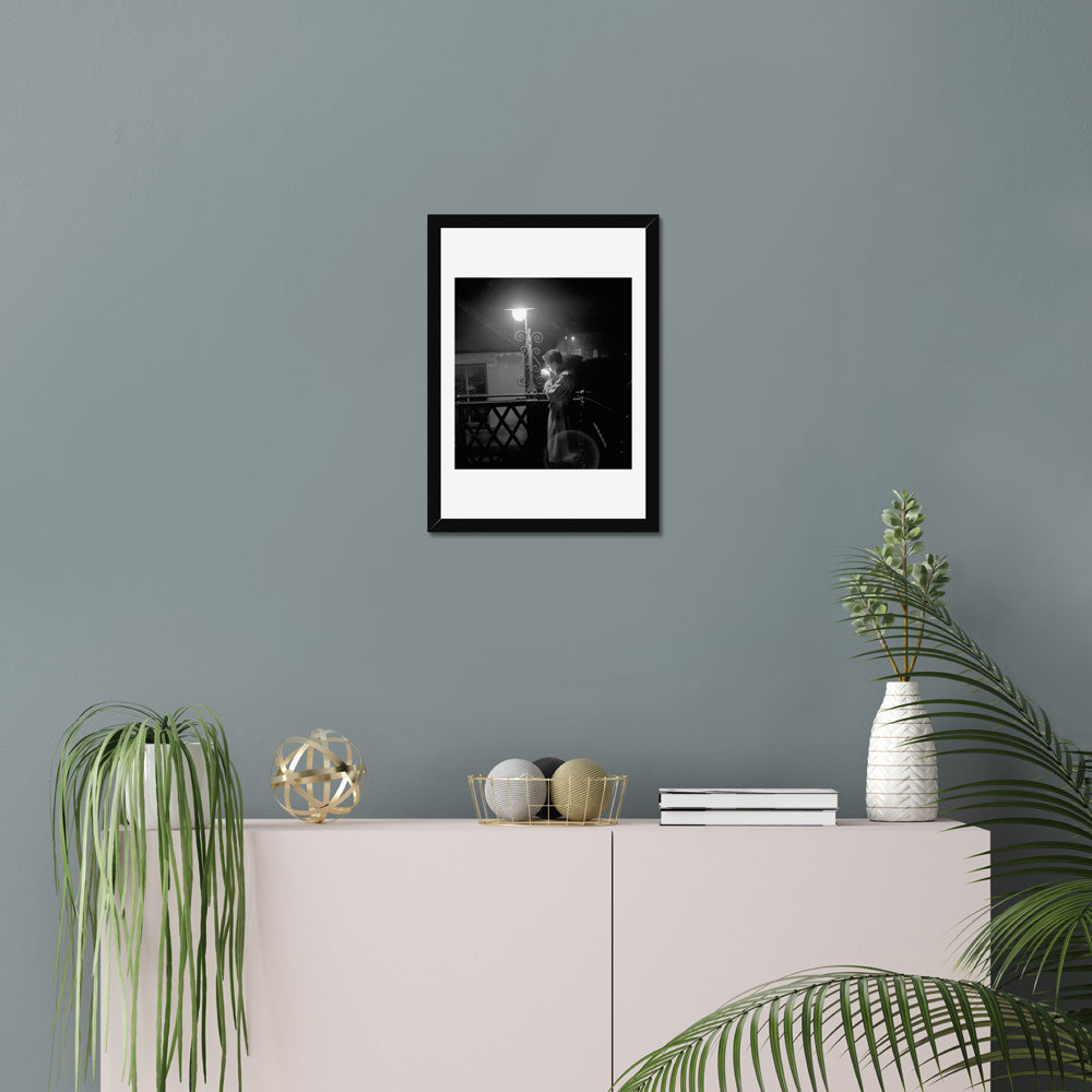 Noir Night Under the Streetlamp – Black-and-White Urban Photograph Print Wall Art