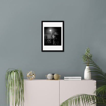 Noir Night Under the Streetlamp – Black-and-White Urban Photograph Print Wall Art