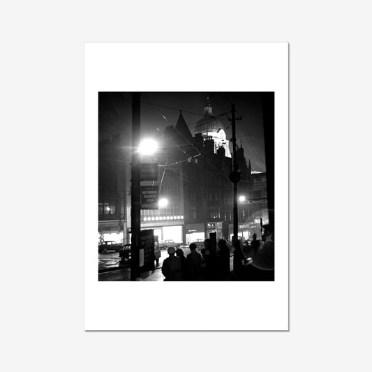 Nottingham Night time City Street Scene – Black-and-White Urban Print Wall Art-Jason Groom Designs