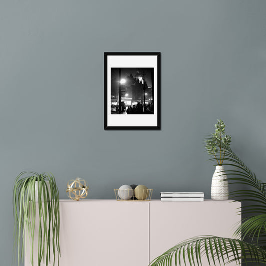 Nottingham Night time City Street Scene – Black-and-White Urban Print Wall Art